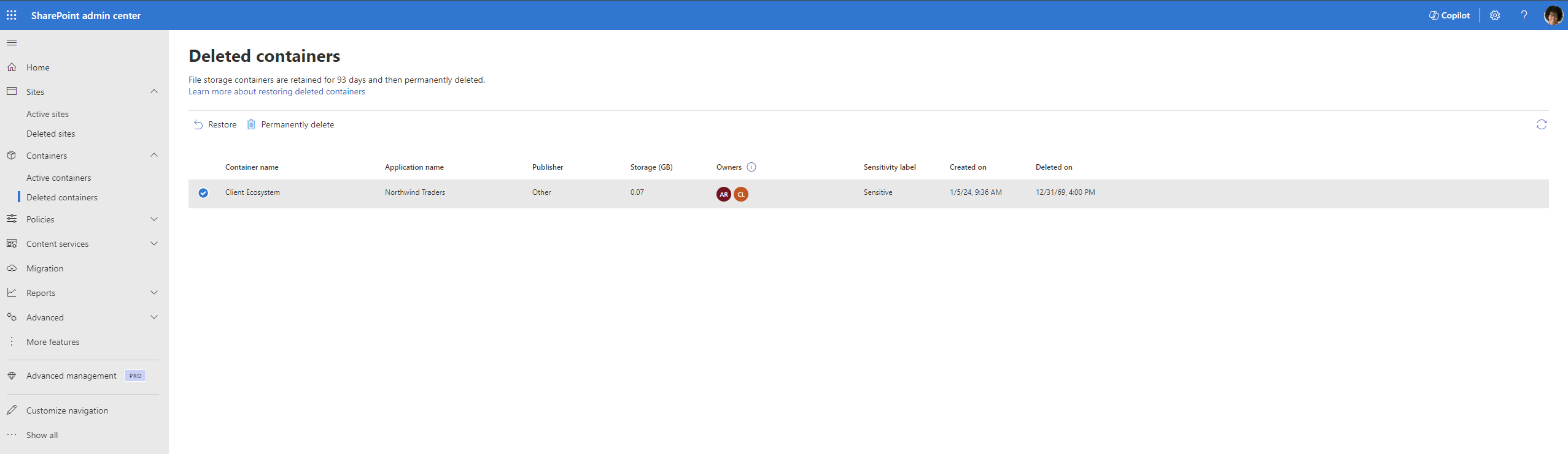 Permanent SPE Container deletion