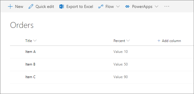 List view with field customizer rendered for percent field