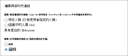 默認連結的螢幕快照。