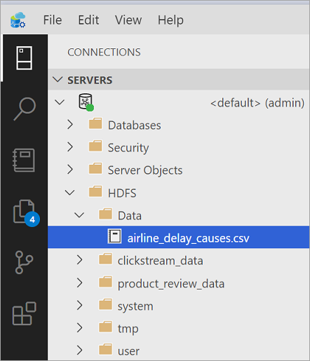 HDFS 中的範例 csv 檔案