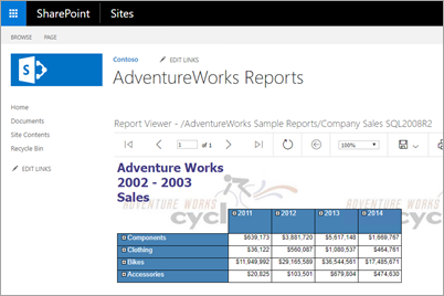 顯示 SharePoint 頁面上的報表檢視器網頁組件的螢幕擷取畫面