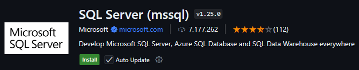 Visual Studio Code 中 MSSQL 延伸模組的螢幕快照。