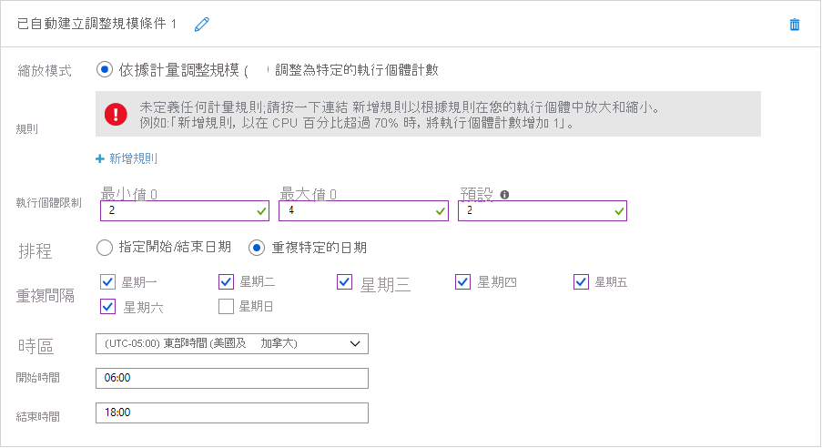 圖 7︰Azure 中的排程自動調整。