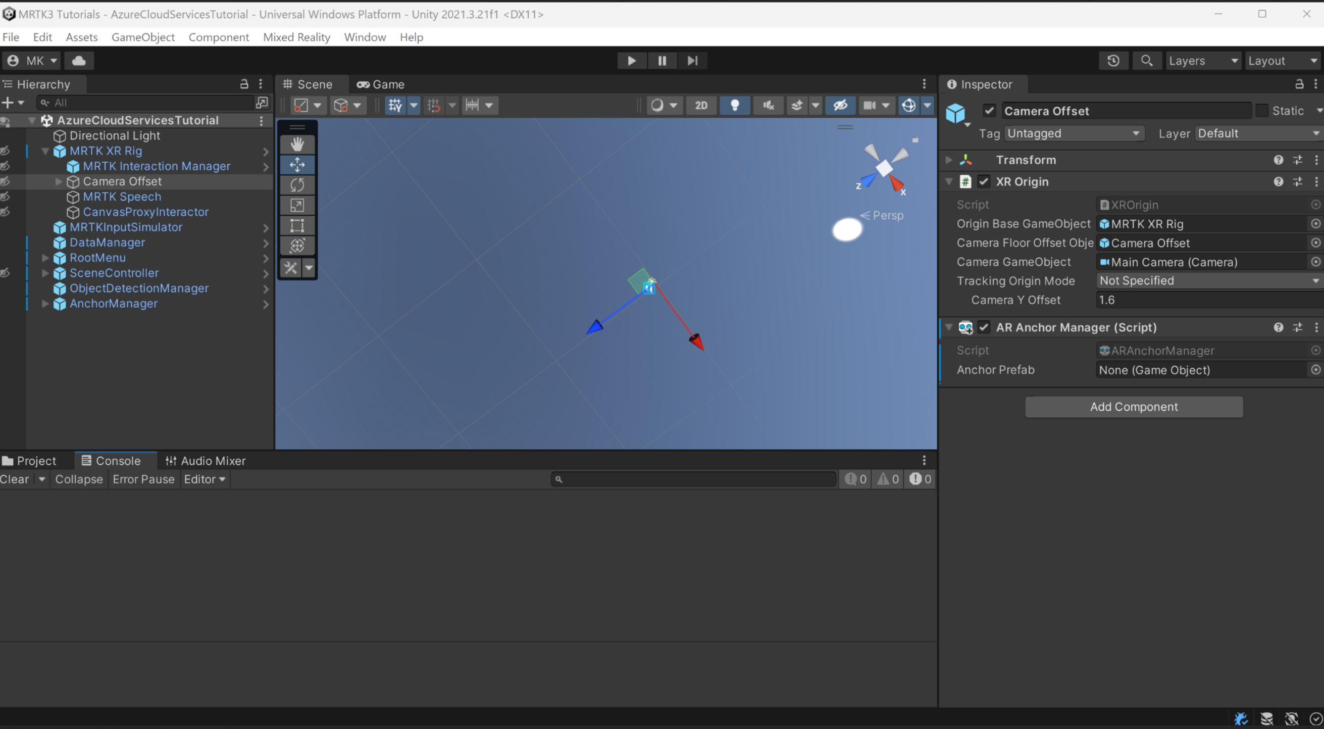 Screenshot of Unity with AR AnchorManager script selected.