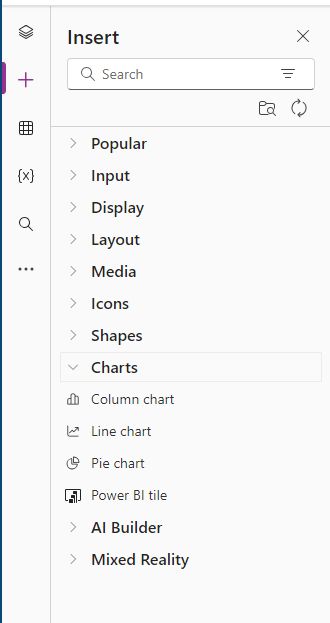 Screenshot of the charts menu options.