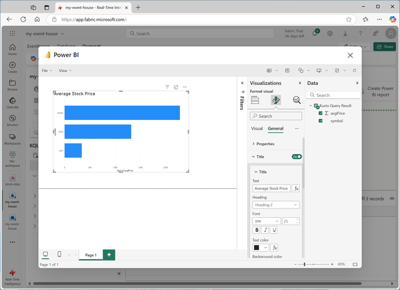 Microsoft Fabric 中 Power BI 報表編輯器的螢幕擷取畫面。