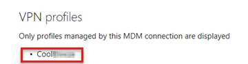 此螢幕快照顯示 MDM 連線所管理的 VPN 設定檔。