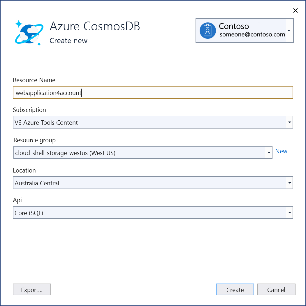 顯示「新增 Azure Cosmos DB」畫面的螢幕擷取畫面。