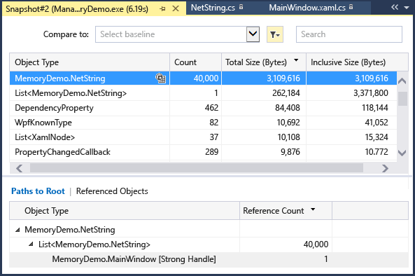 Screenshot of managed type report.