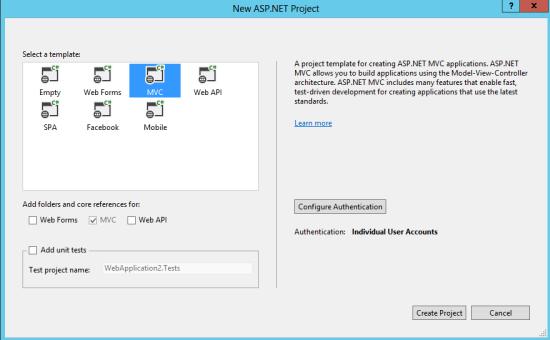 一個 ASP.NET [新增專案] 對話方塊