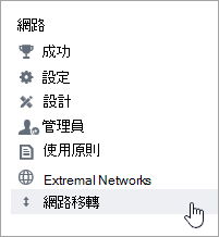 Viva Engage Admins 的網路移轉功能表項。