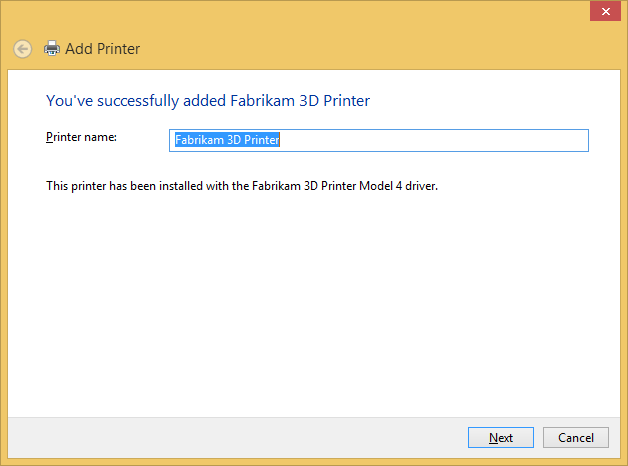 已安裝 fabrikam 3d 印表機。