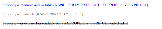 顯示三個字型的圖表，代表 ksproperty get 和 set 狀態的屬性。