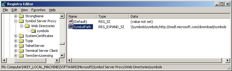 登錄編輯器的螢幕擷取畫面，其中顯示更新的 SymbolPath。