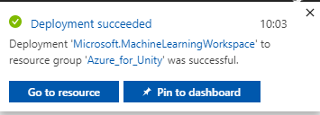 部署成功通知的螢幕快照，通知使用者工作區部署至資源群組是否成功。