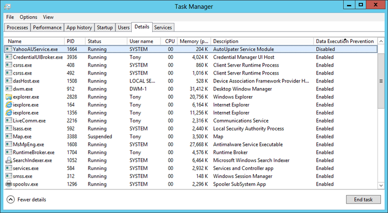 已在 Windows 10 中啟用 DEP 的進程。