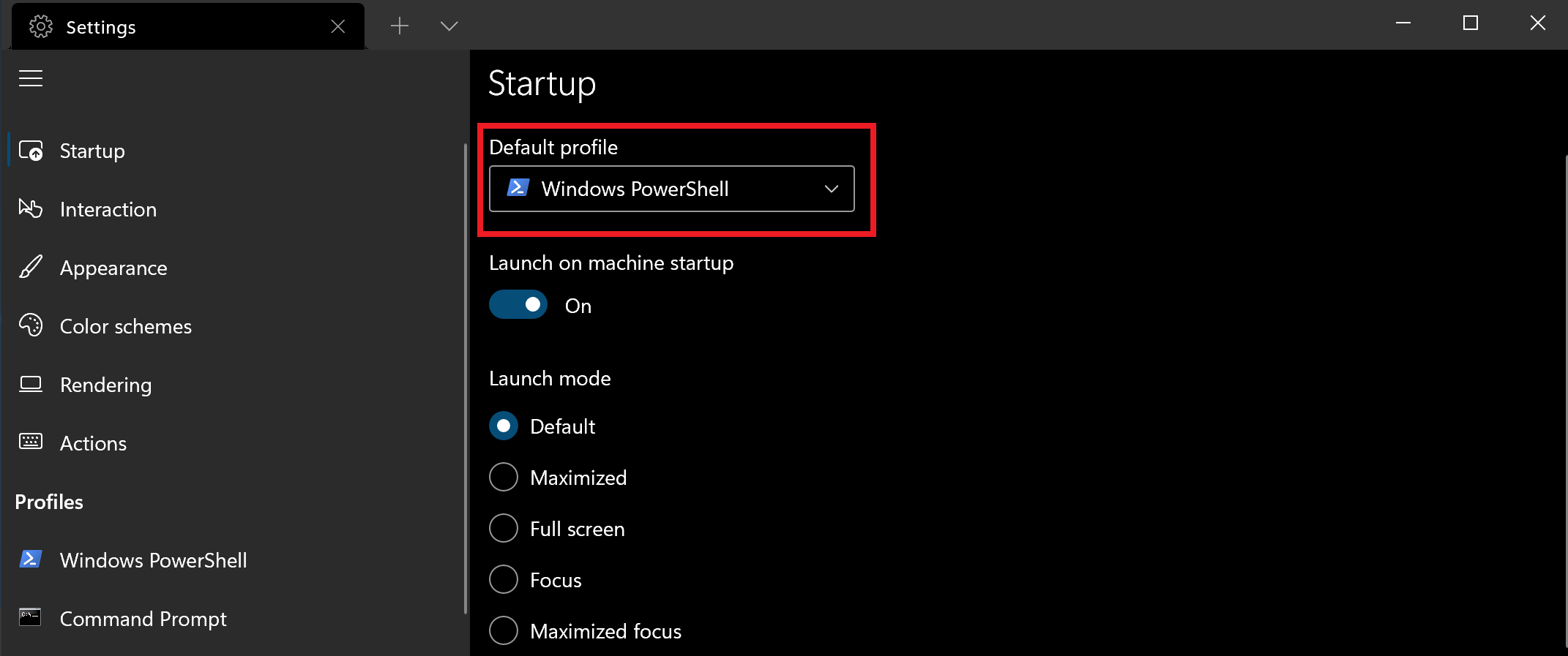 Windows 終端機 設定 預設配置檔的螢幕快照