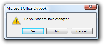 顯示 Microsoft Office Outlook 「您要儲存變更嗎？」對話方塊的螢幕擷取畫面。