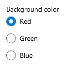 RadioButtons 群組，其標頭設定為 「背景色彩」